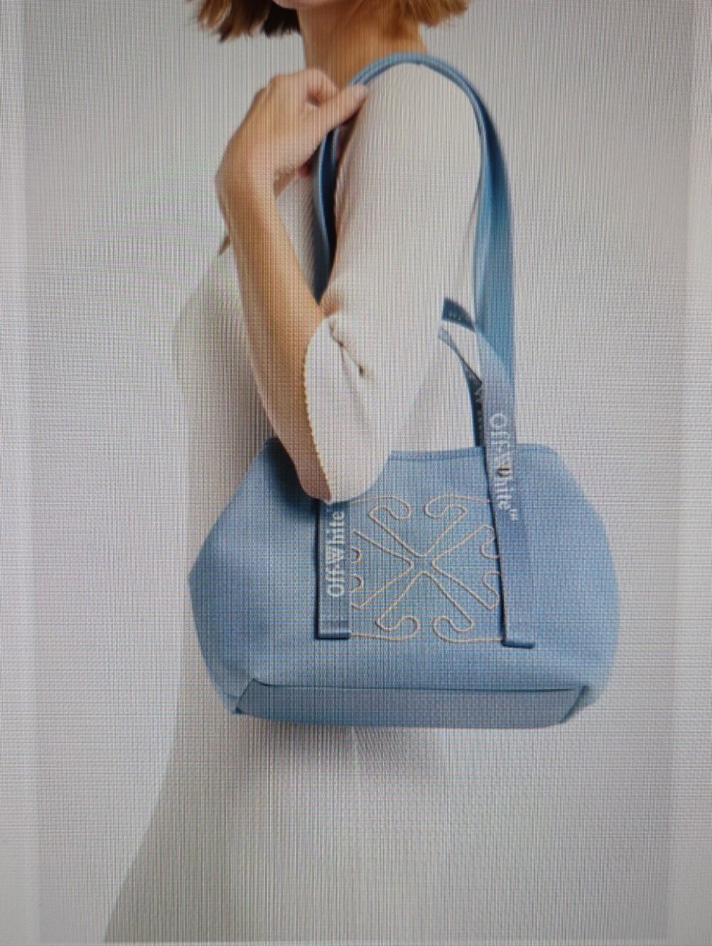 Off-White Sky Blue Leather Logo Tote Shoulder Bag